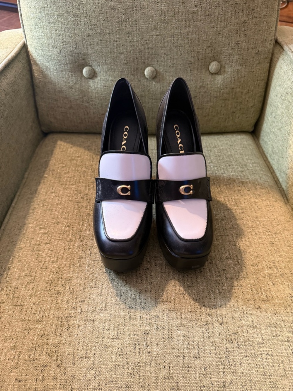 Coach Black and White Two-Tone Platform Loafers - Picture 2 of 4